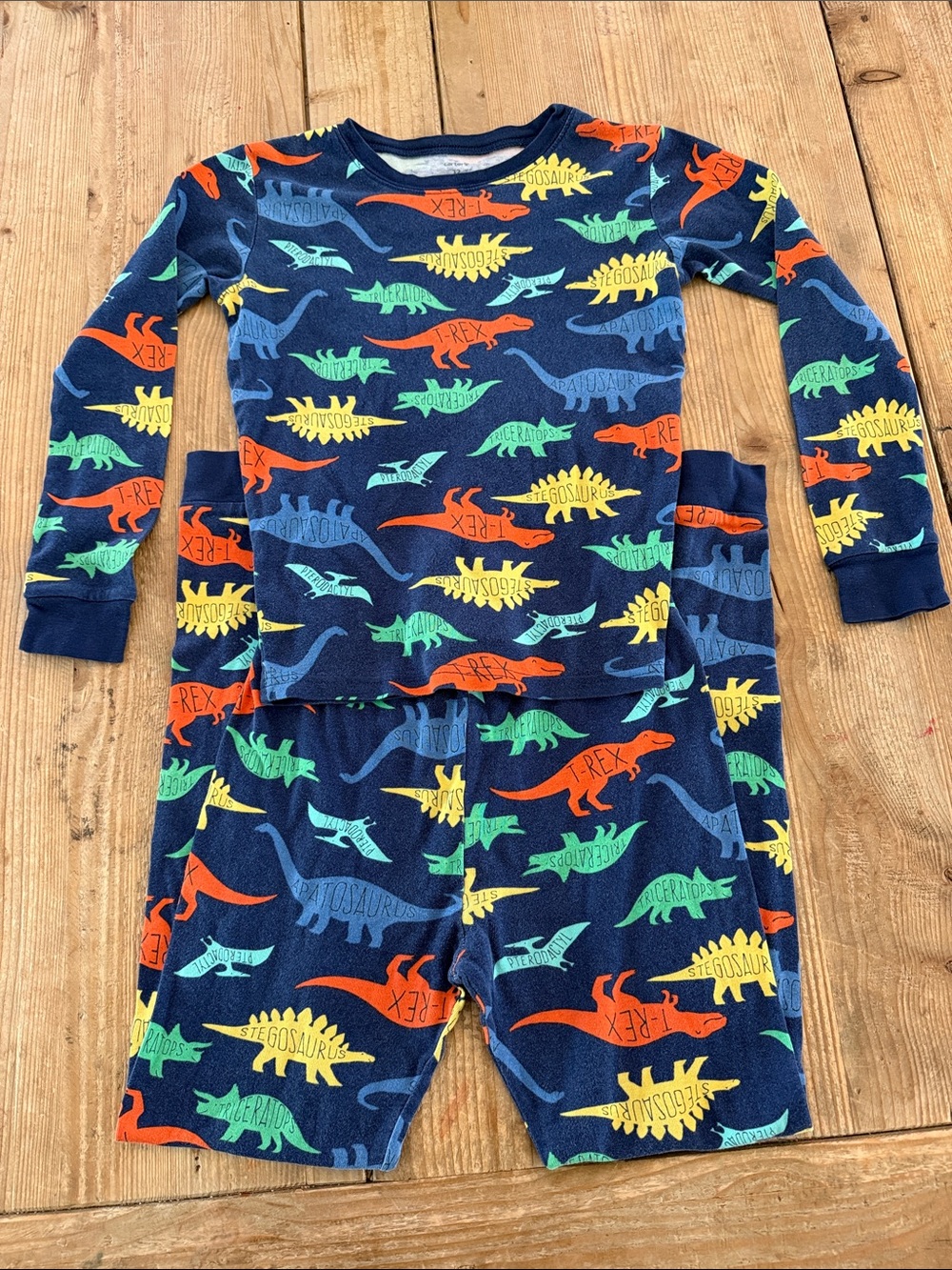 Carter's Navy Long-Sleeve Dino Pajama Set with Bright Prints
